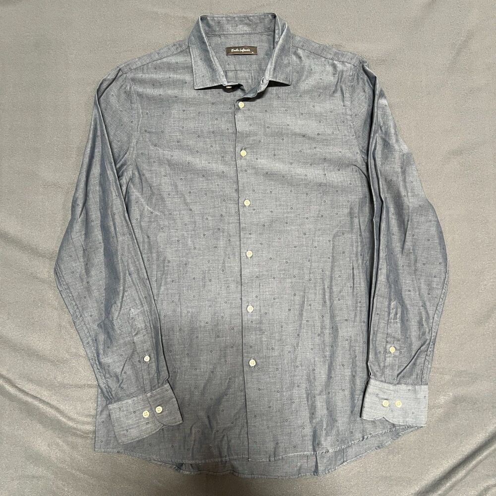 Emile Lafaurie Shirt Men's XL Gray Dotted Print Long Sleeve Collared Button-Up